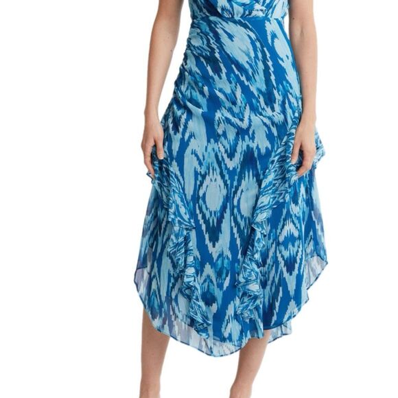 NWT Ramy Brook “Anika” ruffle chiffon maxi dress in blue hues. Size 4 - Picture 2 of 16